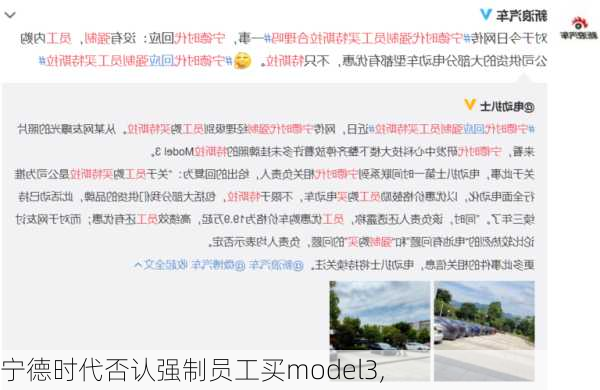 宁德时代否认强制员工买model3,